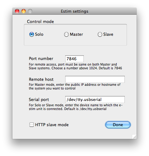 Estim prefs screen